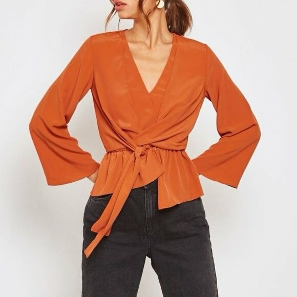 Topshop Orange Wrap Top size 6